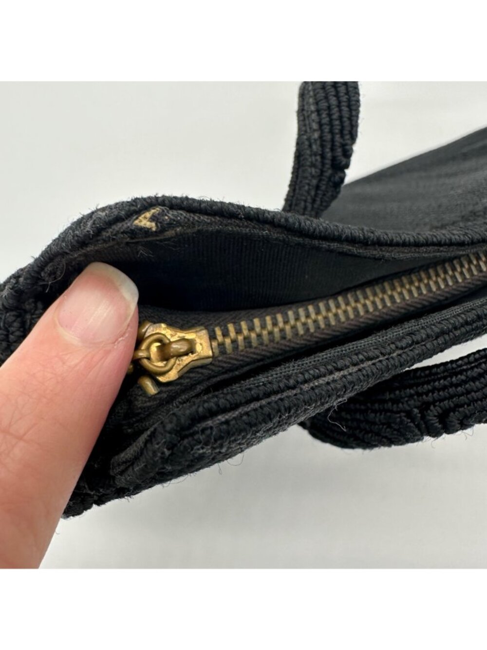 Vintage Purse 1950s Handbag Black Corde USA Top Handle Zipper Retro Mid Century - Picture 7 of 10